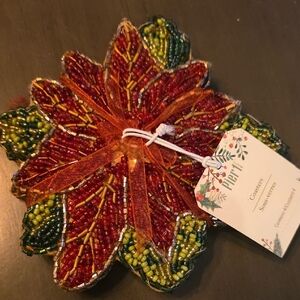 Beaded POINSIETTA Coaster Set